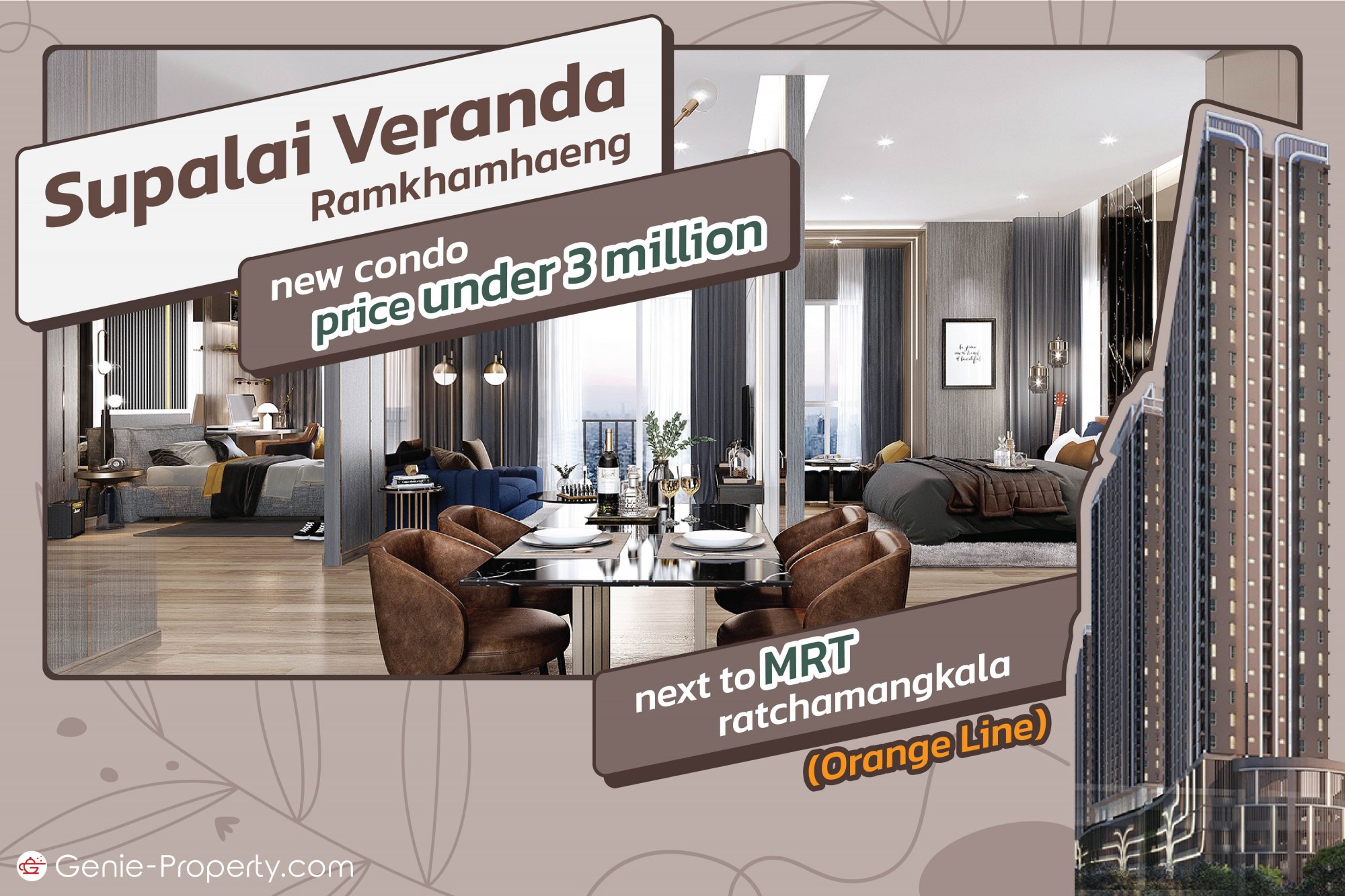 image for Supalai Veranda Ramkhamhaeng new condo priced under 3 million, next to mrt. ratchamangkala (orange line)