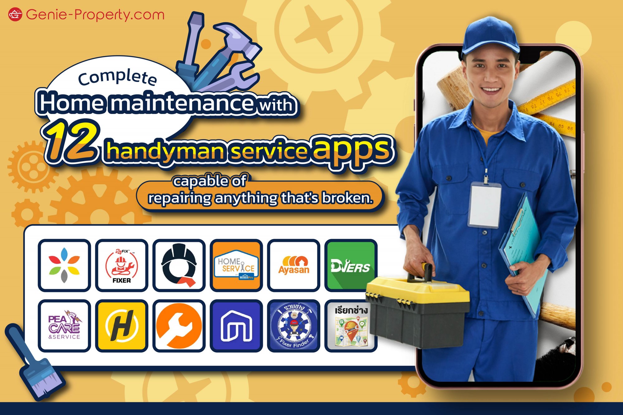 image for Complete home maintenance with 12 handyman service apps, capable of repairing anything that's broken.